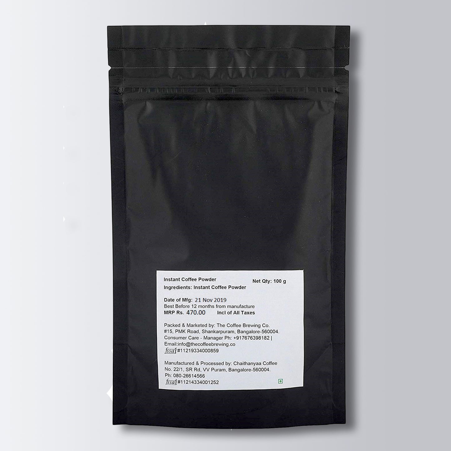 instant coffee back label
